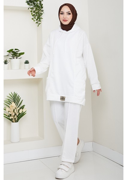 Çift Cepli Kapüşonlu Ikili Takım 1663 - Beyaz modelleri