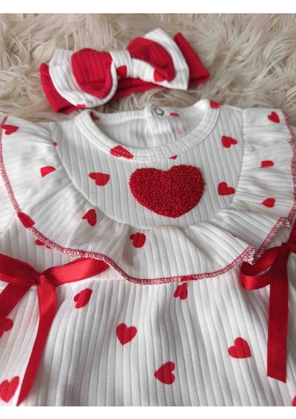 Kırmızı Kalpli Bebek Tulumu ve Bandana %100 Pamuklu Tulum Bebek Giyim modelleri