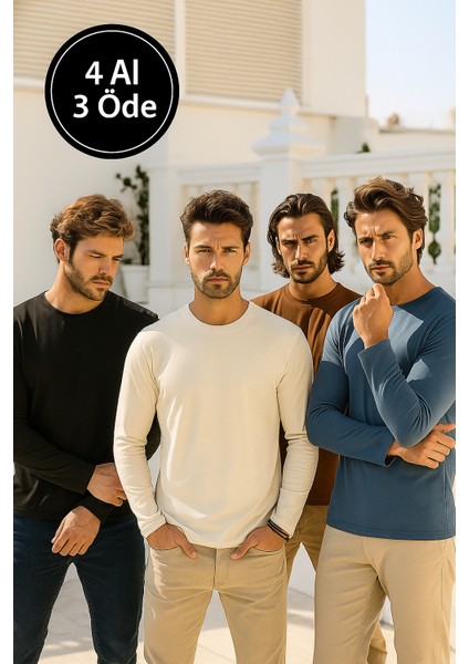 Erkek Indigo-Ekru-Kahverengi-Siyah 4'lü Paket Basic Uzun Kollu Sporcu Body indirimleri