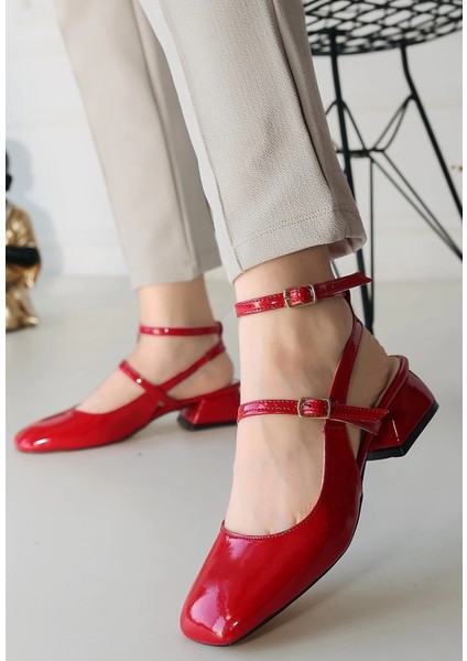 Techmrt Karmi Kırmızı Rugan Topuklu Kemerli Ayakkabı (Numara: 36)