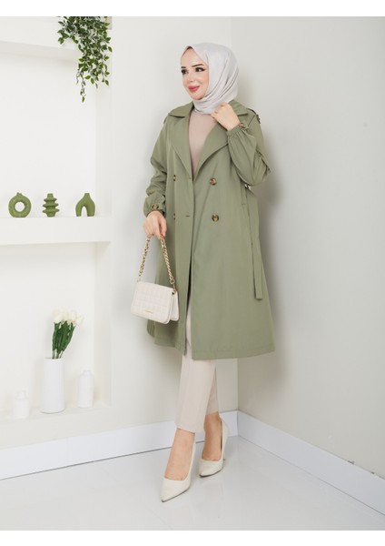Kadın Yeşil Lastik Kollu Trençkot fiyatları