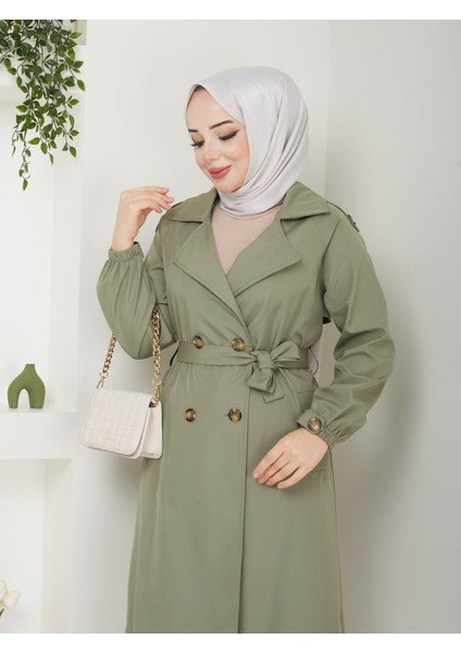 Kadın Yeşil Lastik Kollu Trençkot modelleri