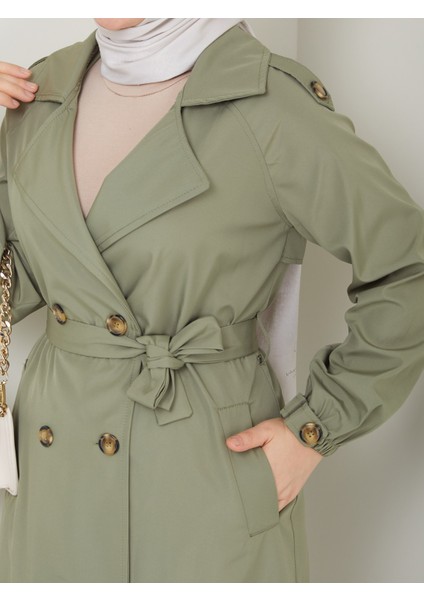 Kadın Yeşil Lastik Kollu Trençkot indirimleri
