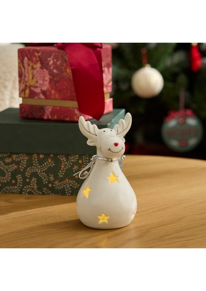 New Year Yılbaşı Yıldız Yansımalı Ledli Geyik Dekoratif Obe 7X7X13 cm