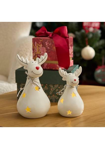 New Year Yılbaşı Yıldız Yansımalı Ledli Geyik Dekoratif Obe 7X7X13 cm modelleri