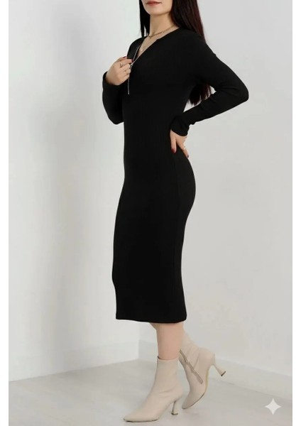 Şardonlu Fitilli Fermuarlı Kışlık/bahar Elbisesi fırsatları