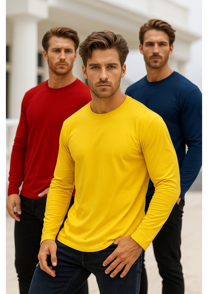 Erkek Sarı-Kırmızı-Lacivert 3'lü Paket Basic Uzun Kollu Sporcu Body fiyatları