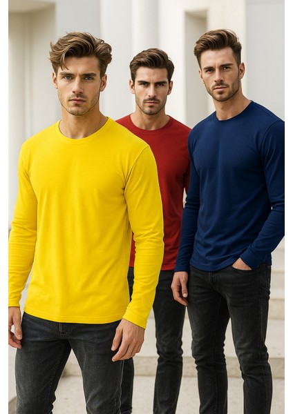 Erkek Sarı-Kırmızı-Lacivert 3'lü Paket Basic Uzun Kollu Sporcu Body indirimleri