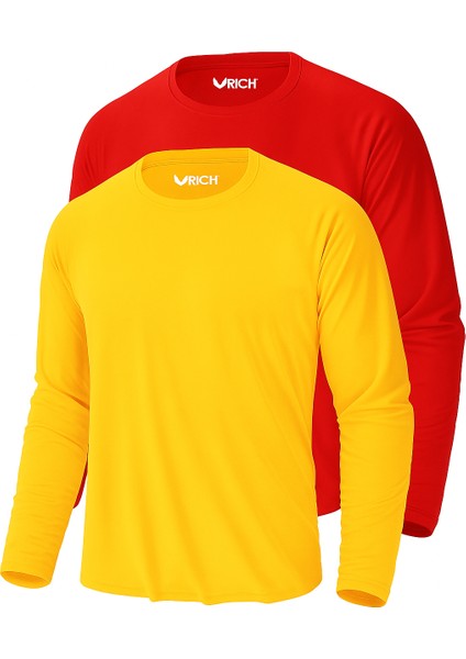 Erkek Sarı-Kırmızı 2'li Paket Basic Uzun Kollu Sporcu Body