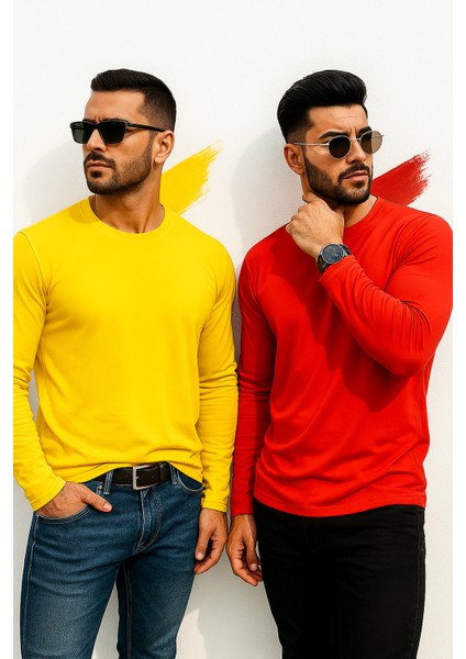 Erkek Sarı-Kırmızı 2'li Paket Basic Uzun Kollu Sporcu Body fiyatları