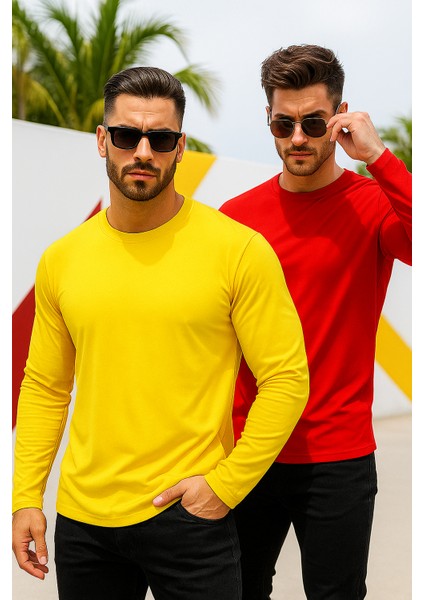 Erkek Sarı-Kırmızı 2'li Paket Basic Uzun Kollu Sporcu Body fırsatları