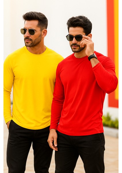 Erkek Sarı-Kırmızı 2'li Paket Basic Uzun Kollu Sporcu Body indirimleri