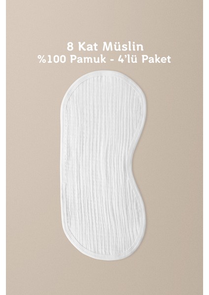 8 Katlı Müslin Bebek Omuz Mendili - %100 Pamuk - 4'lü Paket - Omuz Örtüsü -Ekru Renk