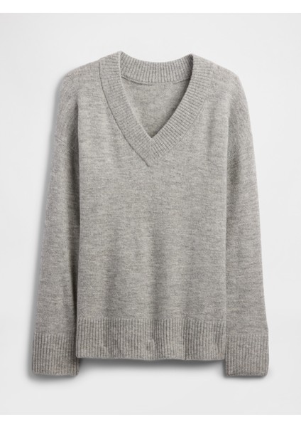 Kadın Gri Oversized V Yaka Kazak fiyatları