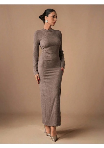 Vizon Bürümcük Kumaş Yırtmaçlı Elbise fiyatları