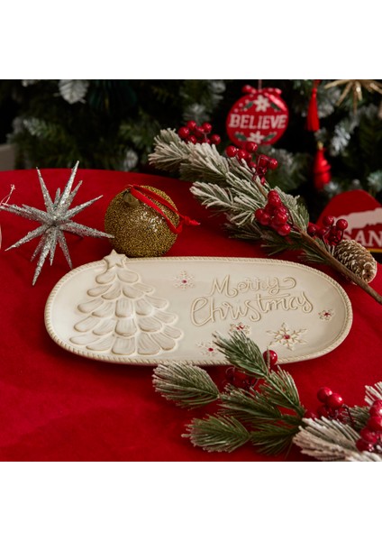 New Year Yılbaşı Merry Christmas Dekoratif Tabak 31X17X3 cm