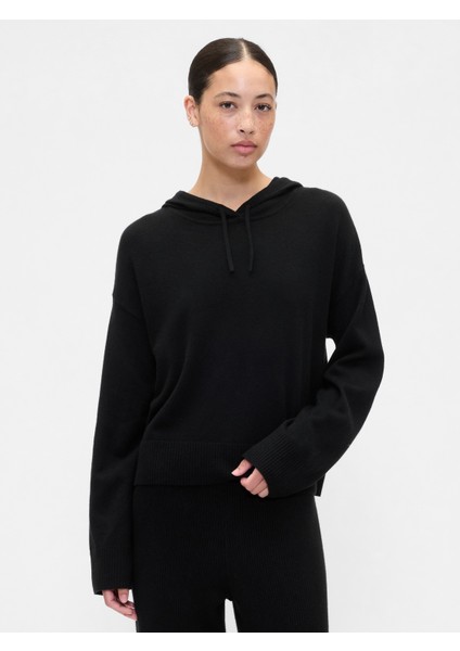 Kadın Siyah Relaxed Cashsoft Kapüşonlu Sweatshirt