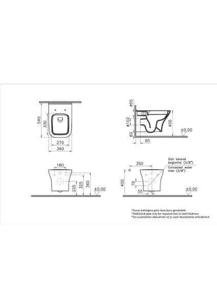 Ardea 7484B003-6344 Square Smoothflush Asma Klozet-Kapak Seti, Beyaz