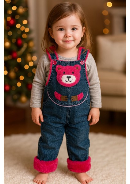 Ayıcık Baskılı Içi Pelüş Kız Kot Tulum fiyatları