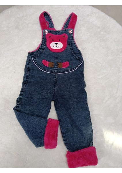 Ayıcık Baskılı Içi Pelüş Kız Kot Tulum modelleri