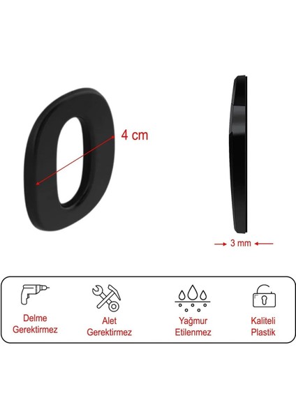 Kapı Numarası Yapışkanlı Küçük Boy 50 mm 5 cm Numara 0 Rakam Sıfır Sayı Siyah Renk Numaralar 1 Adet modelleri