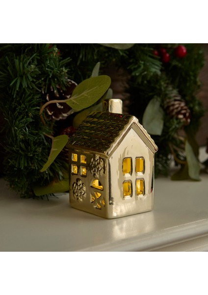 New Year Yılbaşı Gold House Ledli Dekoratif Obje 7X6,4X10,8 cm
