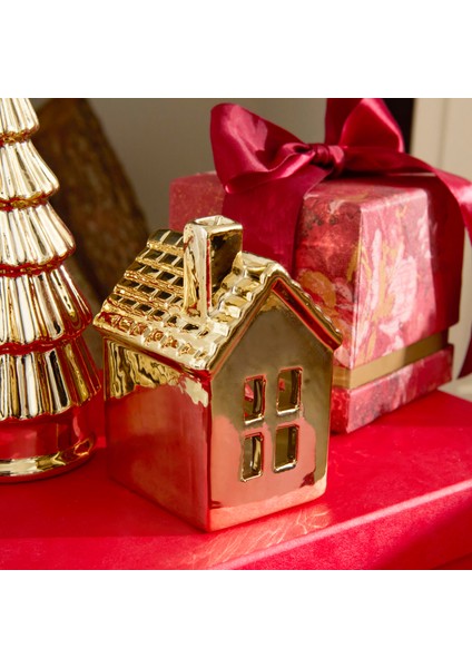 New Year Yılbaşı Gold House Ledli Dekoratif Obje 7X6,4X10,8 cm fiyatları