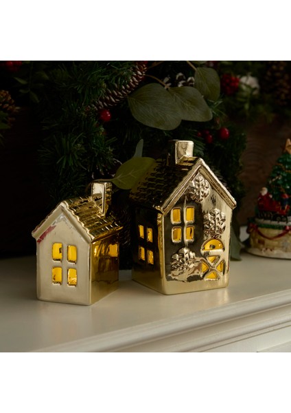 New Year Yılbaşı Gold House Ledli Dekoratif Obje 7X6,4X10,8 cm modelleri