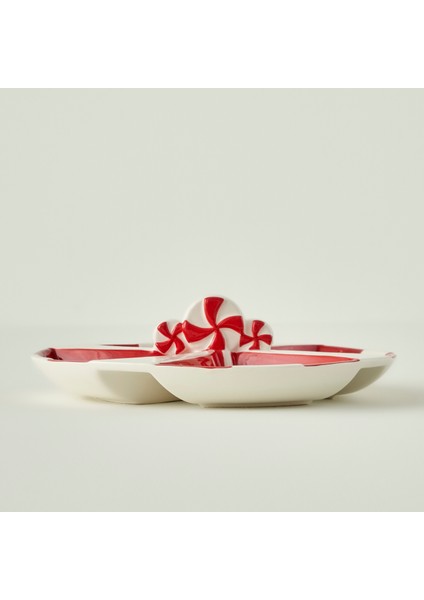 Merry Yılbaşı Seramik Sunum Tabağı Kırmızı (26,5 cm)