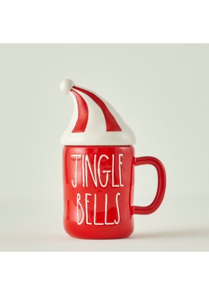 Merry Yılbaşı Seramik Kapaklı Kupa Kırmızı (750 cc)