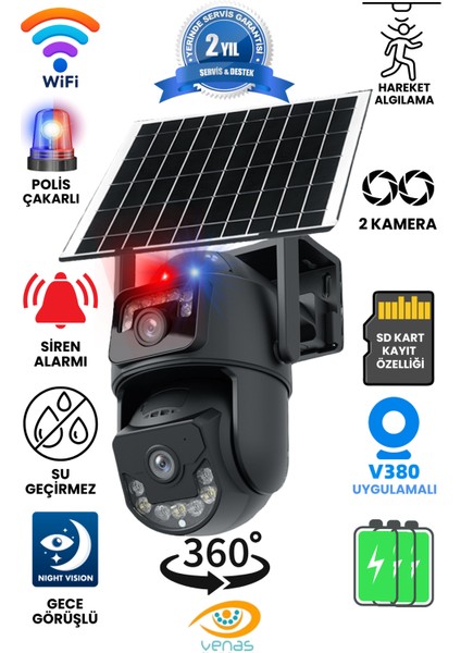 Çift Kameralı Güneş Enerjili 360° Wifi Güvenlik Kamerası – Solar Panel Dahil