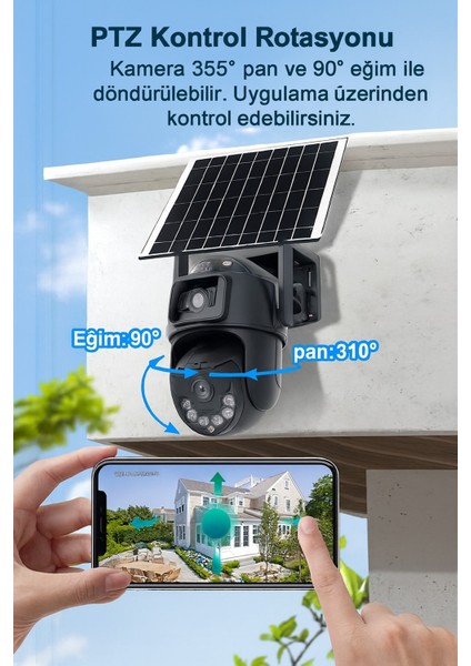 Çift Kameralı Güneş Enerjili 360° Wifi Güvenlik Kamerası – Solar Panel Dahil modelleri
