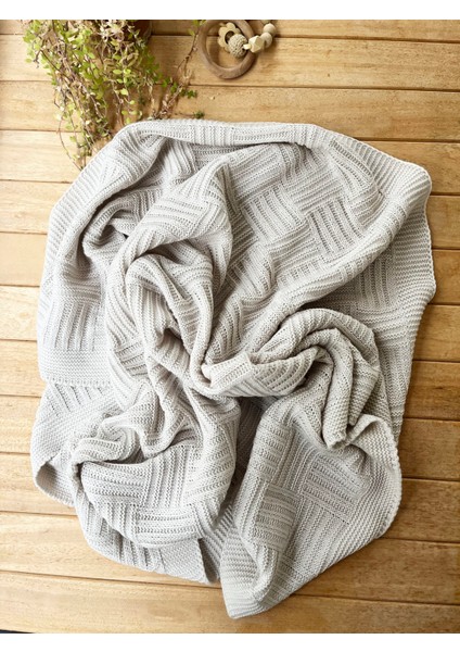 Triko Tek Kat Bebek Battaniye Bej 90X100 Cm-Sepet Örgü Desenli