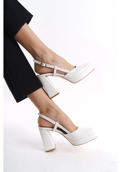 Techmrt Mety Beyaz Cilt Topuklu Ayakkabı (Numara: 39)