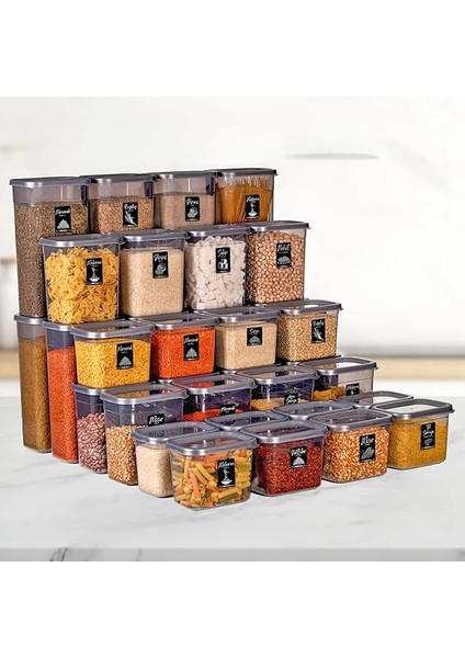 Adet 72 Parça 1,2-2,0-3,2 Litre Dikdörtgen Erzak Bakliyat Saklama Kabı Seti 60 Etiketli Çeyiz Set