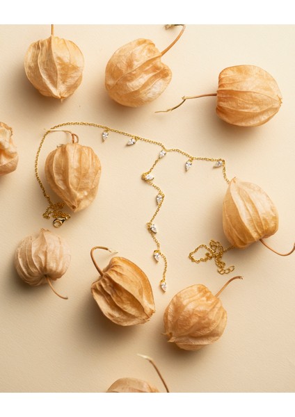 925 Ayar Gümüş Altın Renkli Y Lariat Kolye – Damla ve Baget Zirkon Taşlı Minimal Katmanlı Kolye - Silveria Jewels