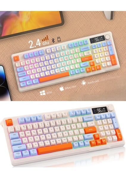Kablosuz Çift Modlu Dijital Ekranlı Rgb Aydınlatmalı 96 Tuş Yarı Mekanik Oyuncu Klavyesi