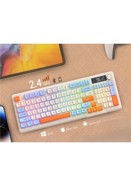 Kablosuz Çift Modlu Dijital Ekranlı Rgb Aydınlatmalı 96 Tuş Yarı Mekanik Oyuncu Klavyesi indirimleri