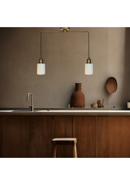 Tiny Beyaz Cam Ikili Metal Çubuk Avize Lale Başlık Retro Sarkıt Lamba Restoran Salon Aydınlatma