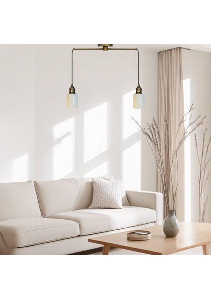 Tiny Beyaz Cam Ikili Metal Çubuk Avize Lale Başlık Retro Sarkıt Lamba Restoran Salon Aydınlatma modelleri