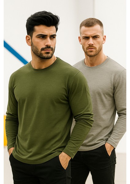 Erkek Haki-Grimelanj 2'li Paket Basic Uzun Kollu Sporcu Body fiyatları