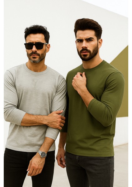 Erkek Haki-Grimelanj 2'li Paket Basic Uzun Kollu Sporcu Body fırsatları