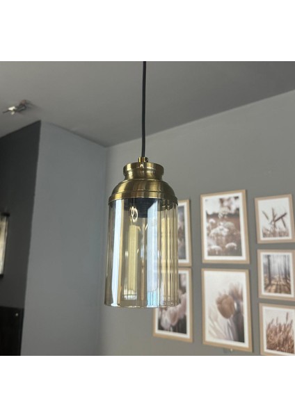 Vetra Cam Bal Rengi Tekli Avize Kum Saati Başlık Retro Sarkıt Lamba Restoran Salon Aydınlatma