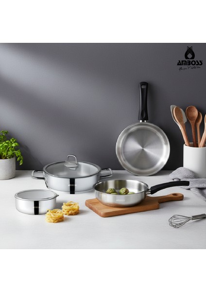 Master Class 6 Parça Paslanmaz Çelik Tencere Tava Saklama Kabı Seti