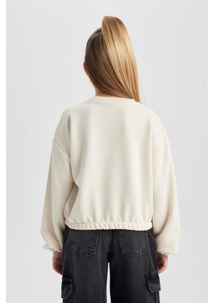 Kız Çocuk Bisiklet Yaka Basic Düz Sweatshirt B7788A8NS