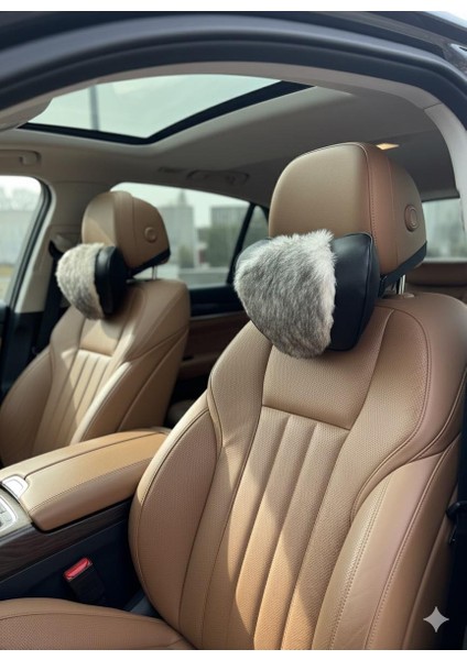 Stilcar Lüks Kürk Detaylı Ortopedik Oto Boyun Yastığı - Seyahat Konforu ve Boyun Desteği (2 Adet)