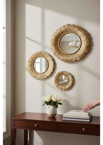 Aura Gold 3'lü Dekoratif Ayna Seti