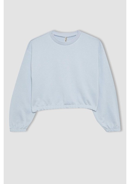 Kız Çocuk Bisiklet Yaka Basic Düz Sweatshirt B7788A8NS