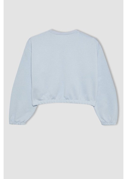 Kız Çocuk Bisiklet Yaka Basic Düz Sweatshirt B7788A8NS