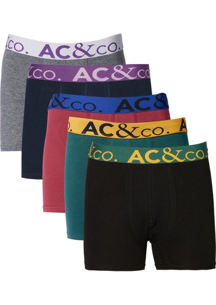 Erkek Çok Renkli Pamuklu Esnek Desensiz 5'li Boxer Paketi